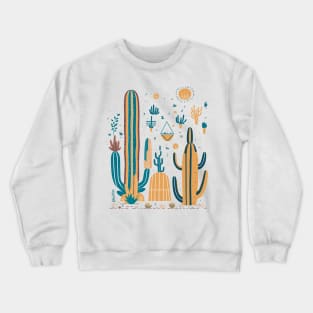 Bohemian Style Floral Cactuses - Minimal Design Crewneck Sweatshirt